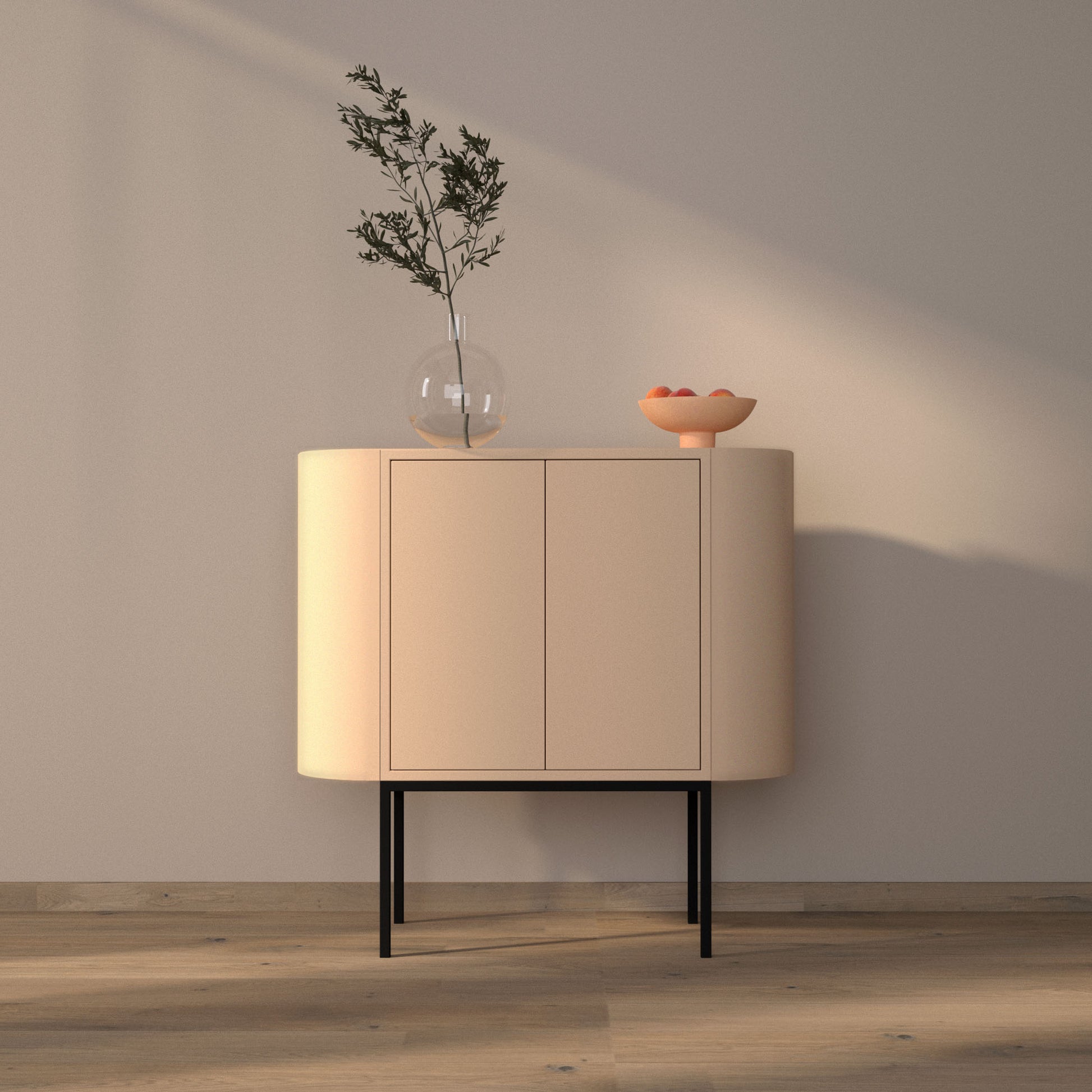 Siena 01 Sideboard in pastel salmon color, powder-coated steel, elegant and modern piece of furniture for your living room