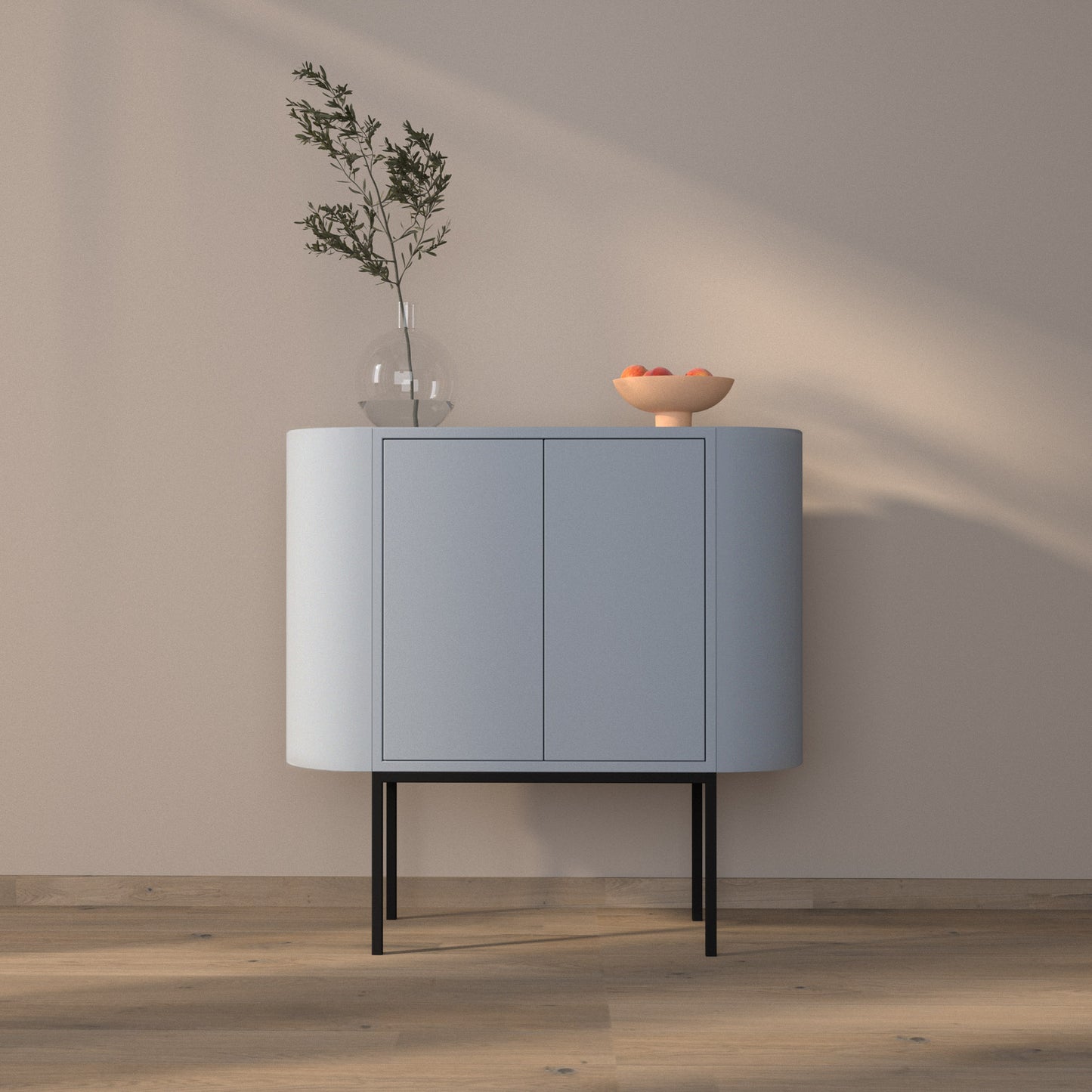 Siena 01 Sideboard in pigeon blue color, powder-coated steel, elegant and modern piece of furniture for your living room