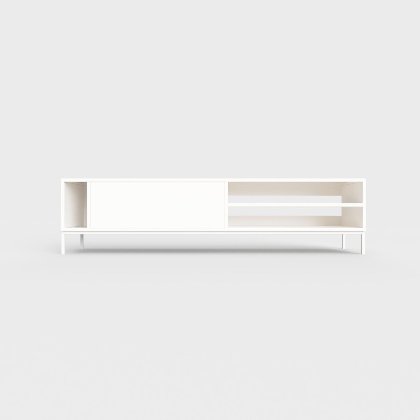 Sarine Lowboard in white, powder-coated steel, elegant and modern piece of furniture for your living room